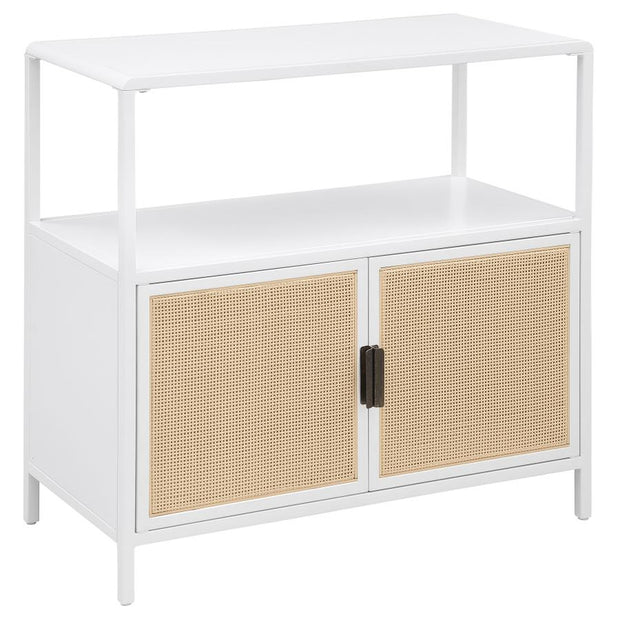 2-Door Radio Weave Cane Metal Accent Cabinet White