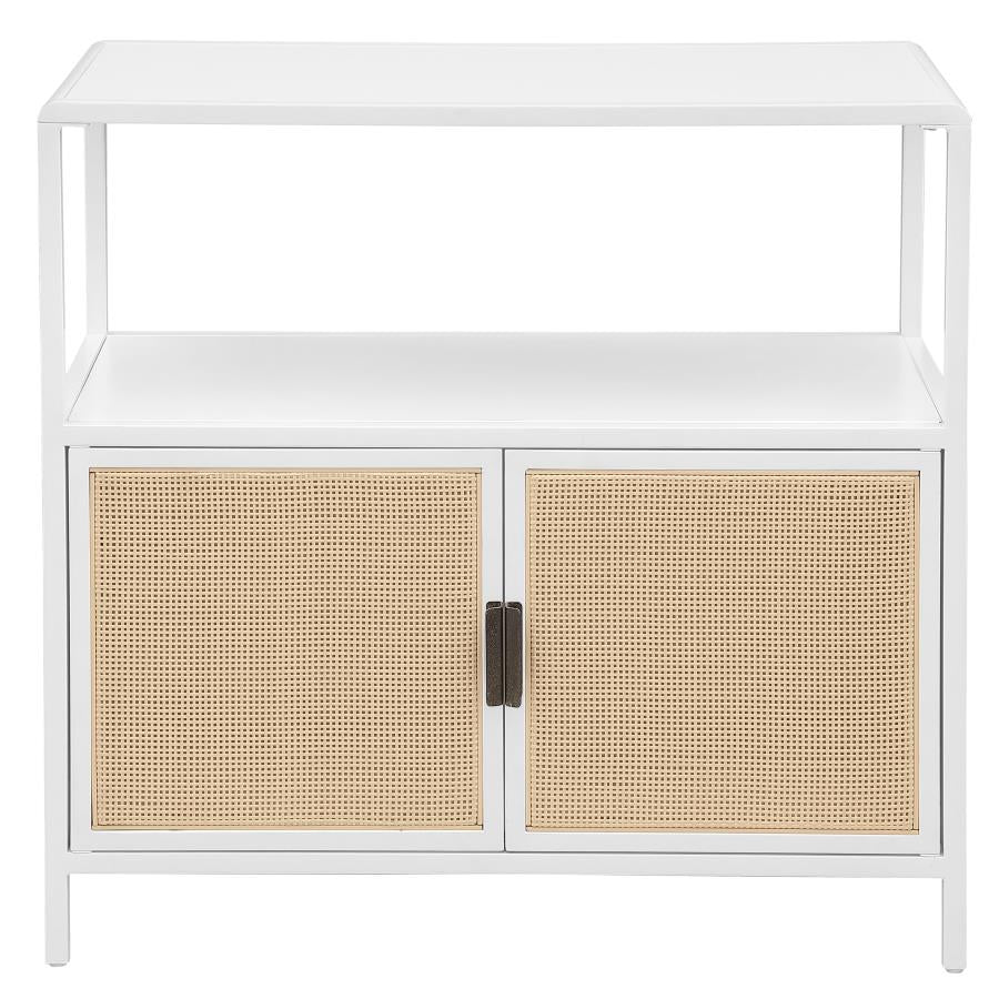 2-Door Radio Weave Cane Metal Accent Cabinet White
