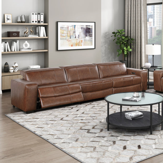 Power Reclining Brown Leather Large Sofa