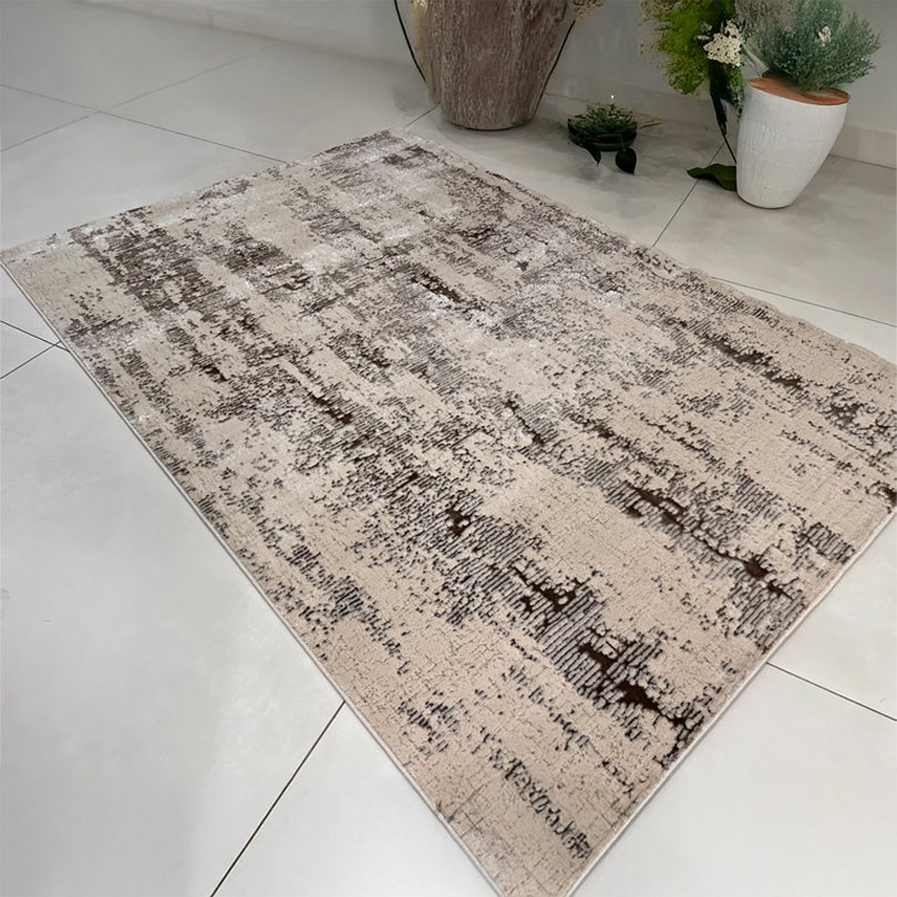 Modern Abstract Gray Area Rug - Polyester Viscose Blend Flat Weave Rug