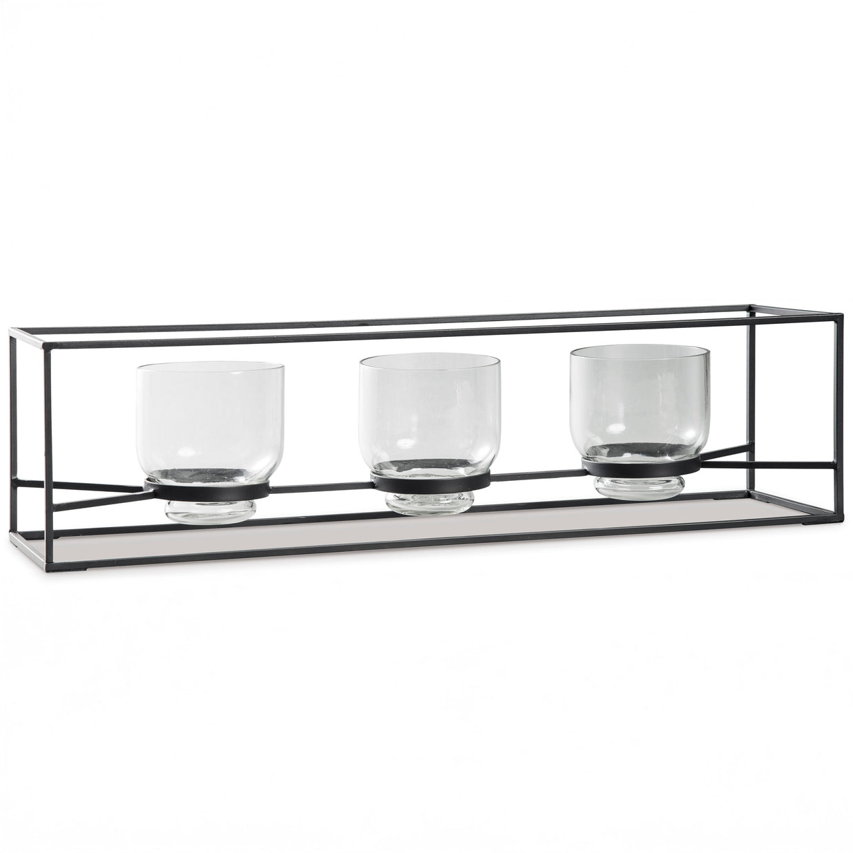 Black Metal Triple Glass Candle Holder