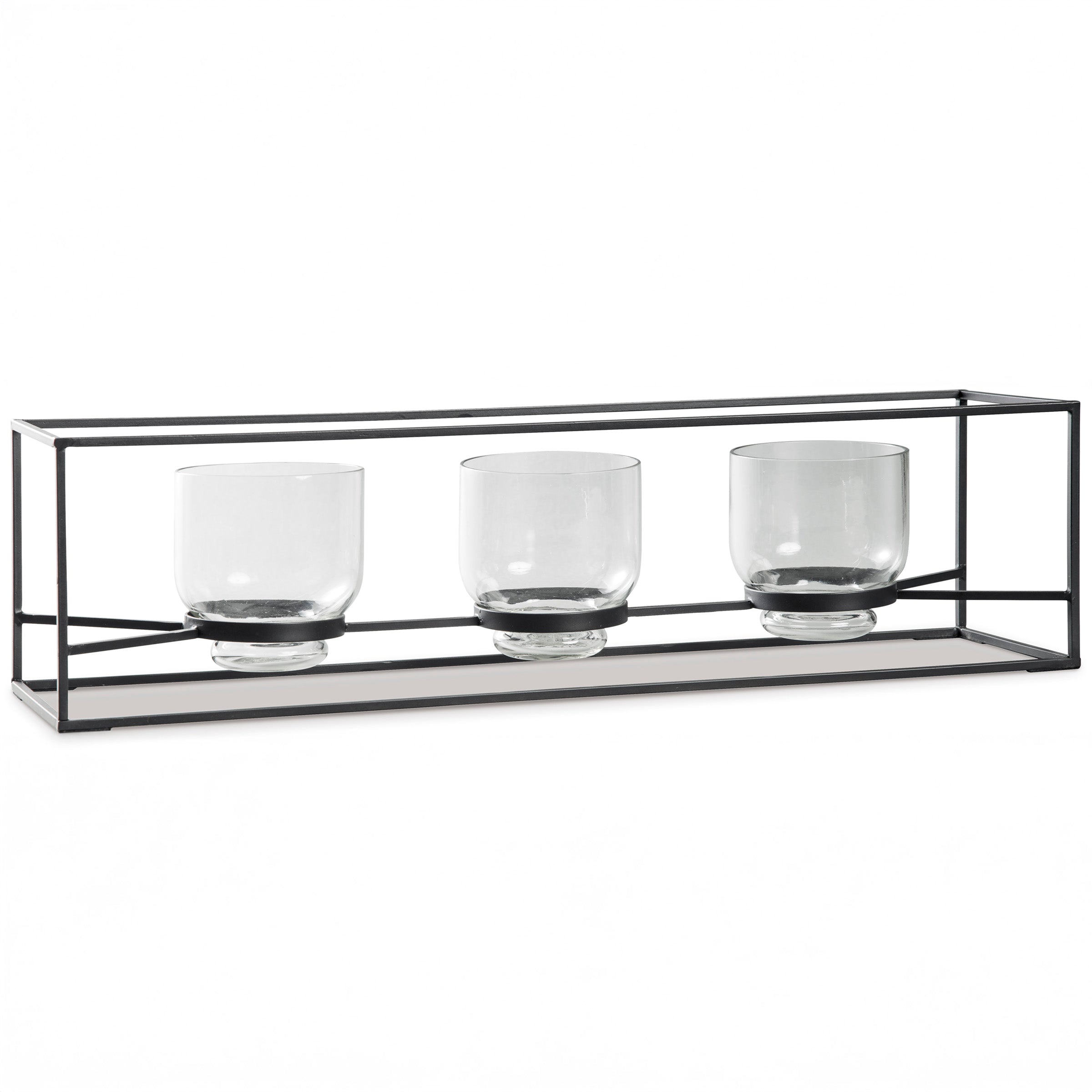 Black Metal Triple Glass Candle Holder