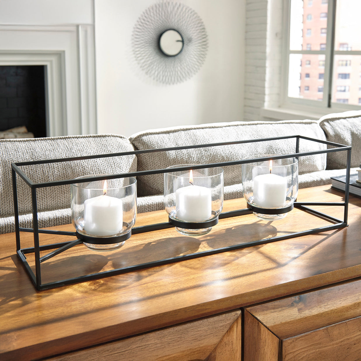 Black Metal Triple Glass Candle Holder