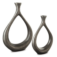 Antiqued Silver Metal Vase Set
