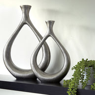 Antiqued Silver Metal Vase Set