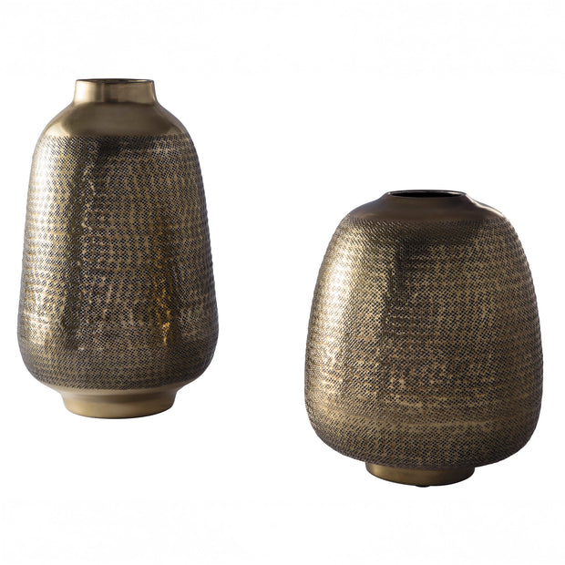 Textured Vase Set with Antiqued Brass Finish