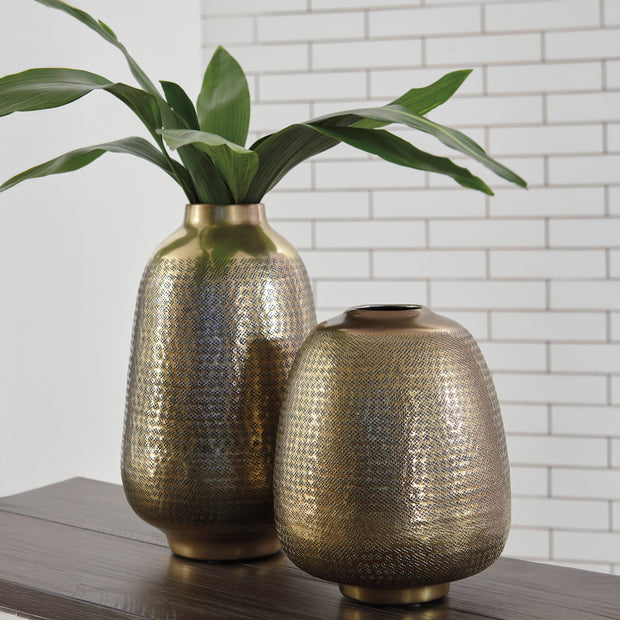 Textured Vase Set with Antiqued Brass Finish