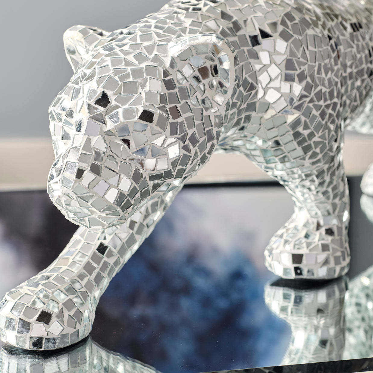 Silver Mosaic Panther Sculpture