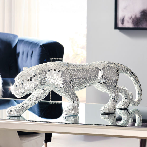 Silver Mosaic Panther Sculpture