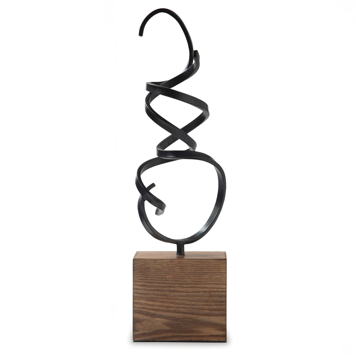 Abstract Metal Sculpture with Wood Base