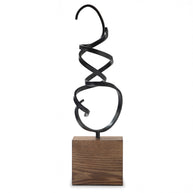 Abstract Metal Sculpture with Wood Base