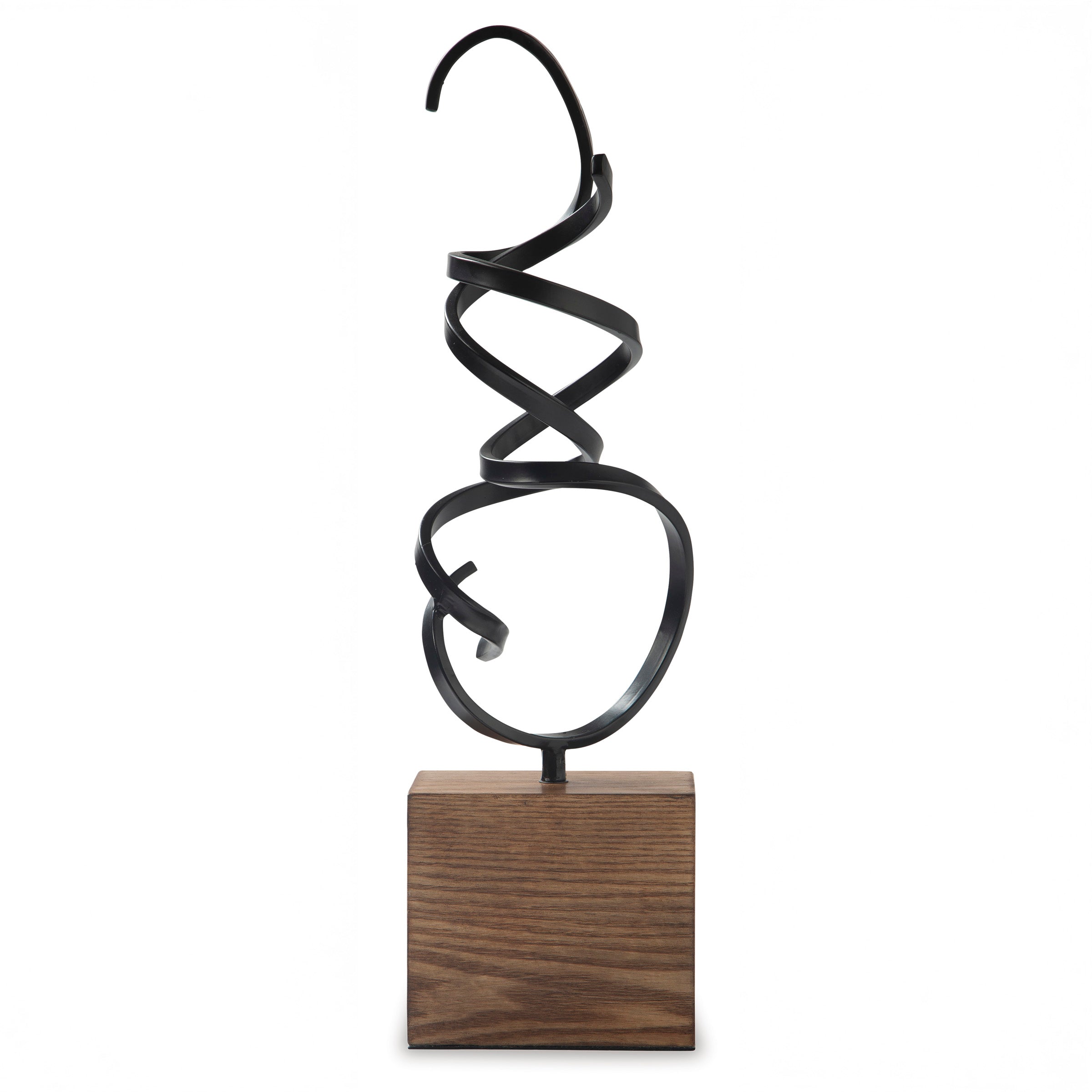 Abstract Metal Sculpture with Wood Base