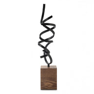 Abstract Metal Sculpture with Wood Base