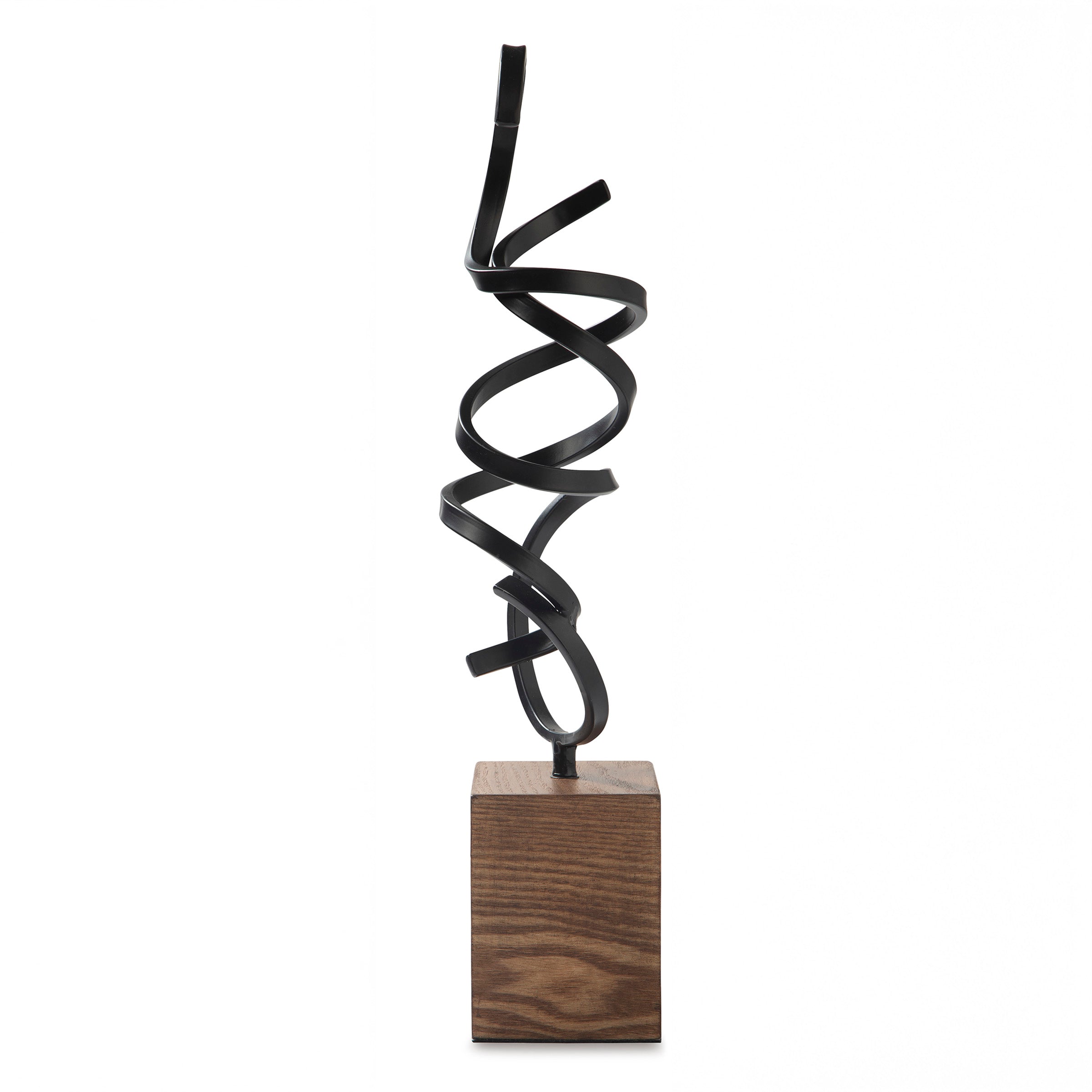 Abstract Metal Sculpture with Wood Base