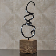Abstract Metal Sculpture with Wood Base