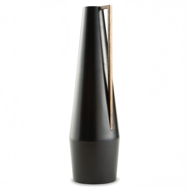 Modern Black Vase with Wood Handle