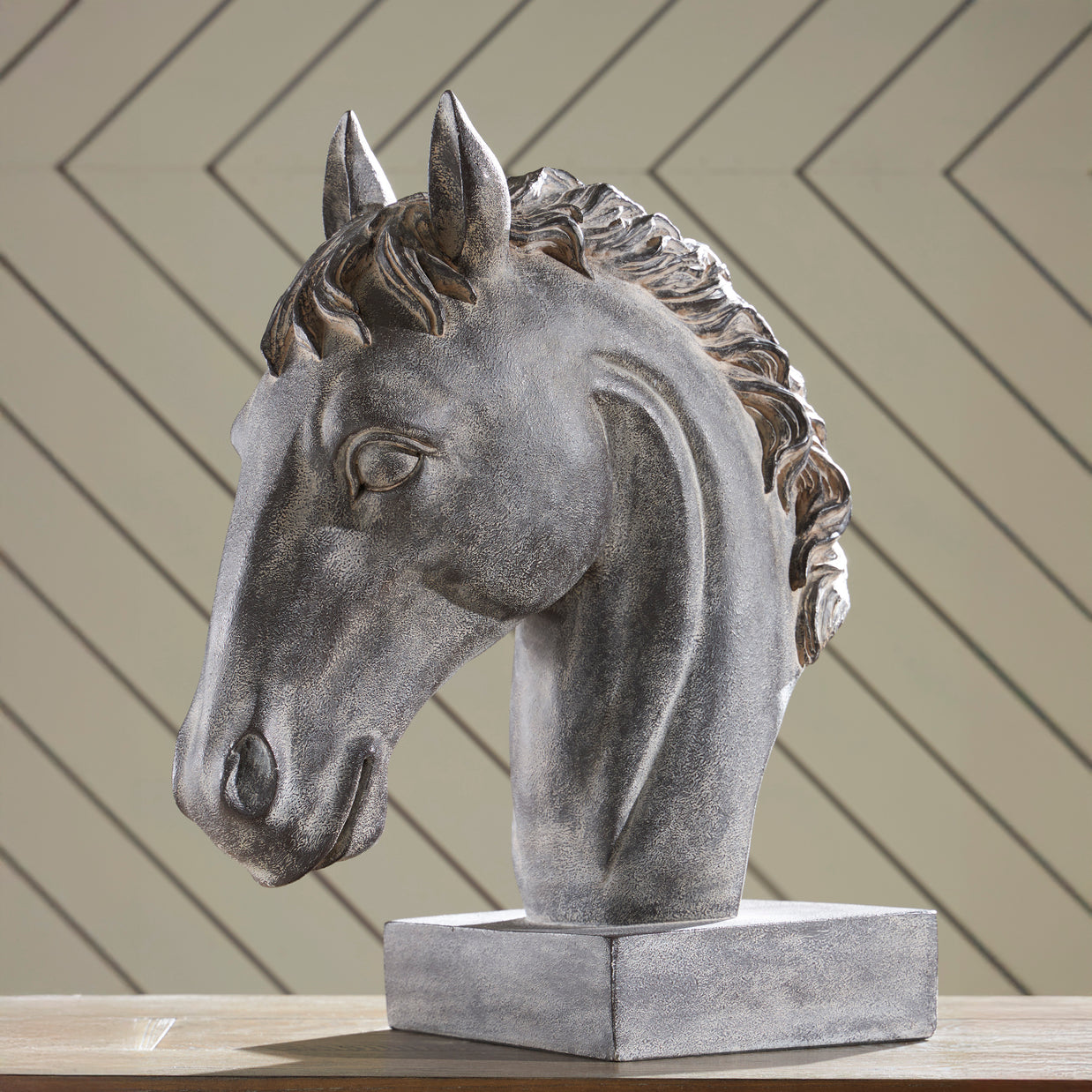 Antiqued Black Horse Head Sculpture