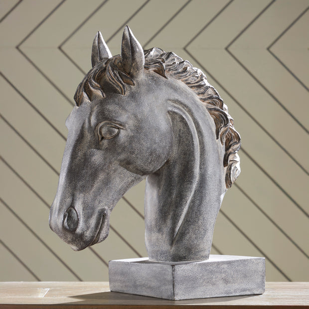 Antiqued Black Horse Head Sculpture