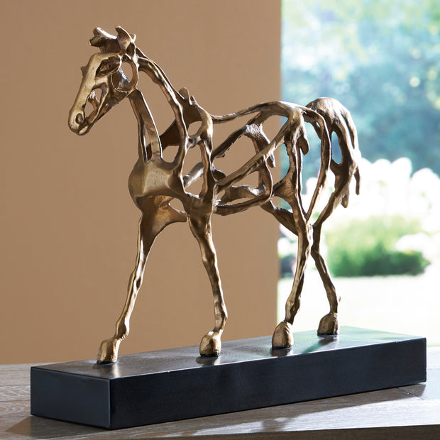 Antiqued Gold Horse Sculpture