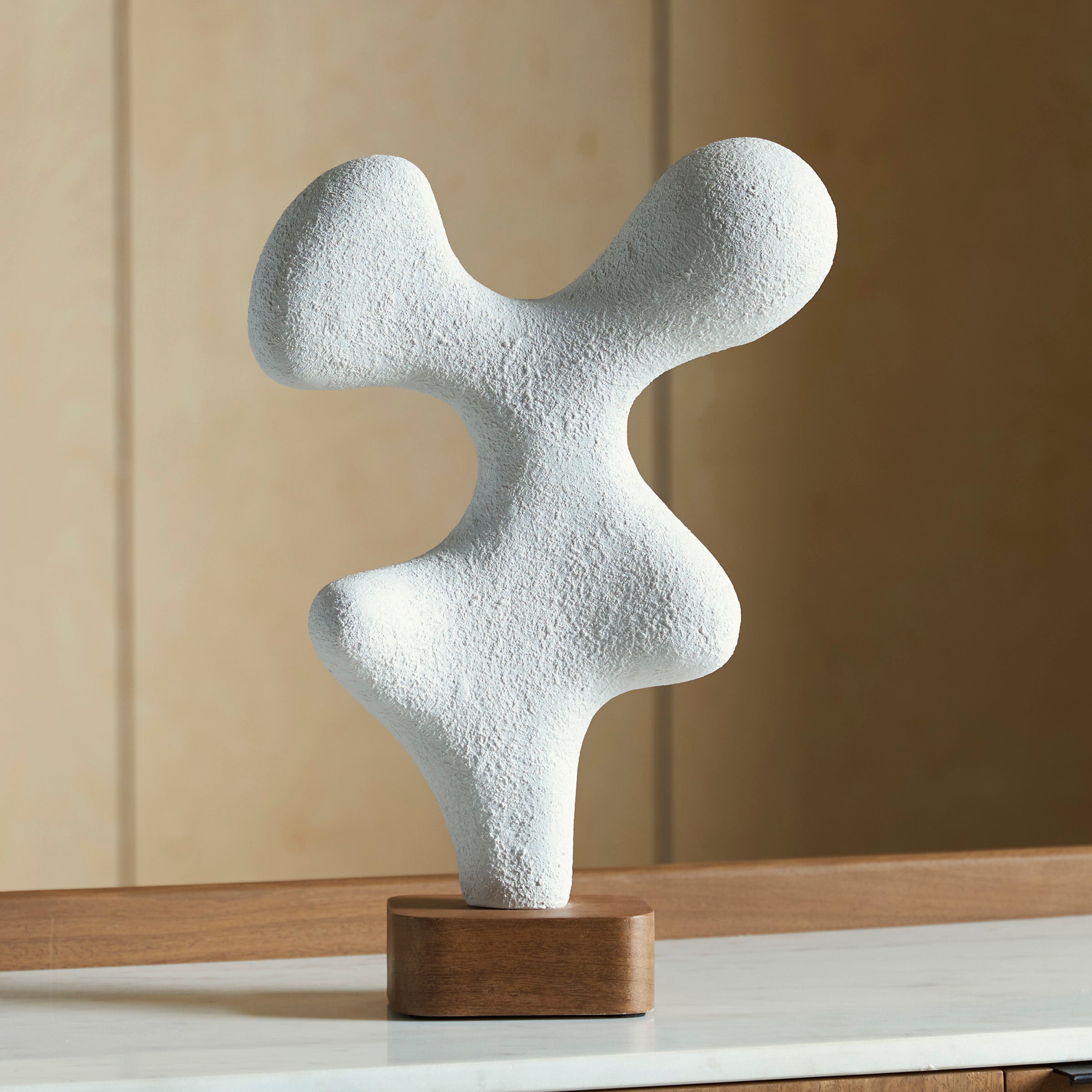 Organic Abstract Sculpture with Wood Base