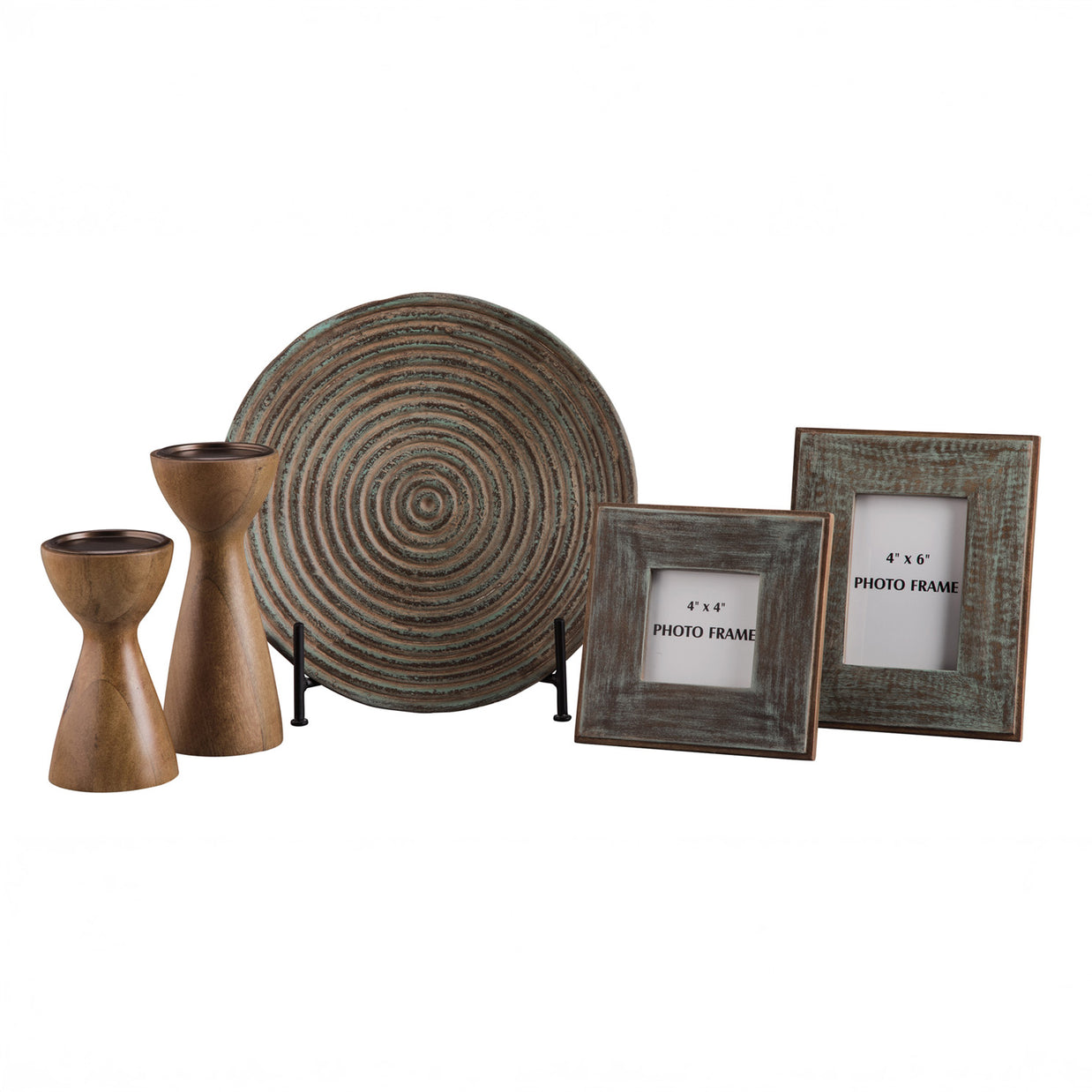 Rustic Wood Decorative Accent Set with Frames, Plate & Candleholders
