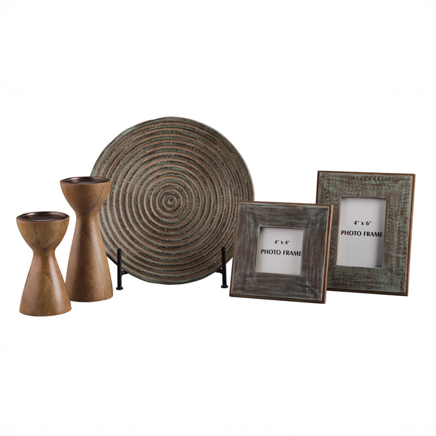 Rustic Wood Decorative Accent Set with Frames, Plate & Candleholders