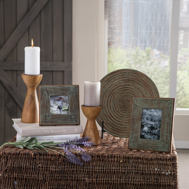 Rustic Wood Decorative Accent Set with Frames, Plate & Candleholders