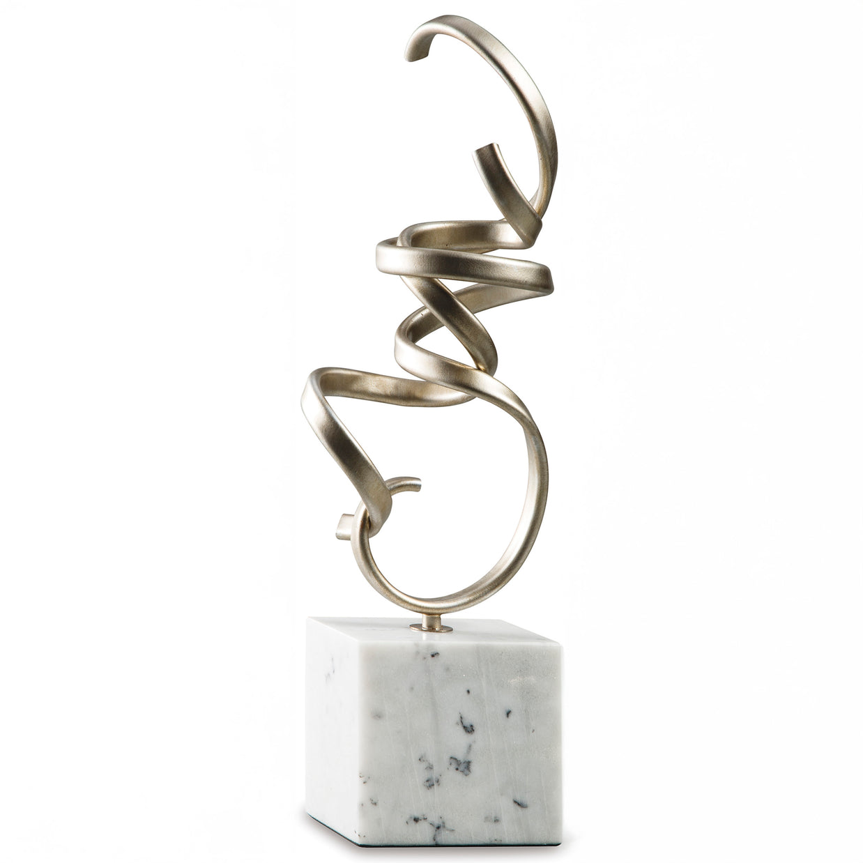 Abstract Spiral Metal Sculpture with Marble Base