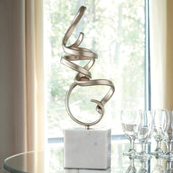 Abstract Spiral Metal Sculpture with Marble Base