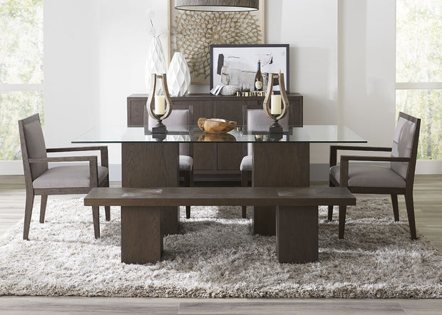 Oak Veneer Ash End Grain & Glass Top 6 PC Dining Set