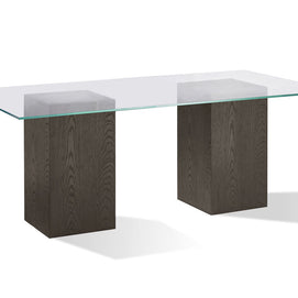 Oak Veneer Ash End Grain & Glass-Top Dining Table