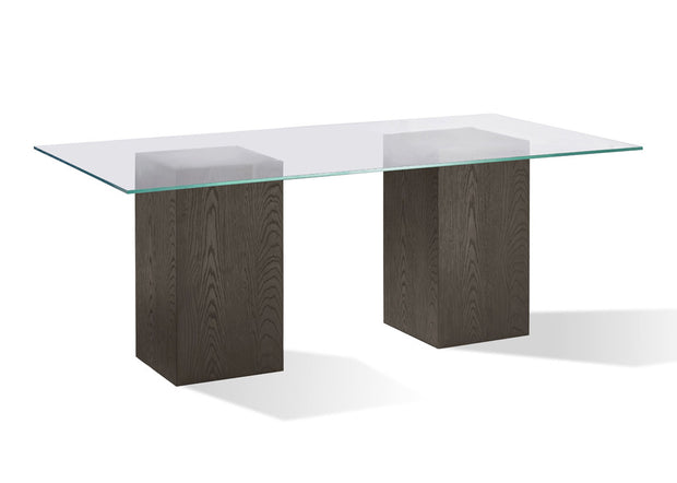 Oak Veneer Ash End Grain & Glass-Top Dining Table