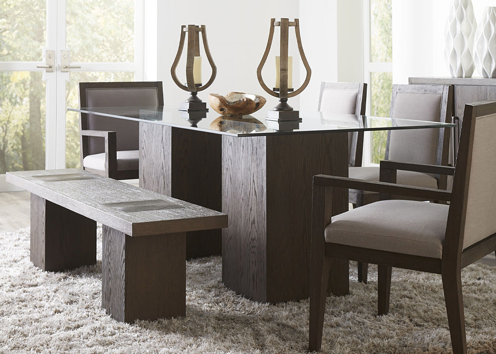 Oak Veneer Ash End Grain & Glass Top 6 PC Dining Set