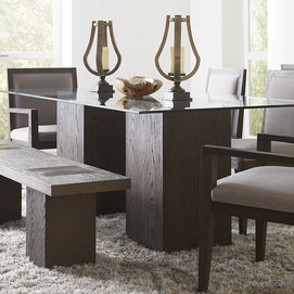 Oak Veneer Ash End Grain & Glass Top 6 PC Dining Set