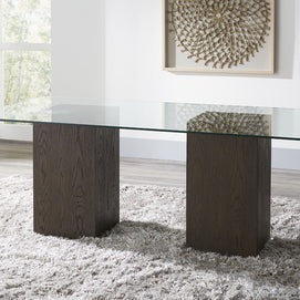 Oak Veneer Ash End Grain & Glass-Top Dining Table