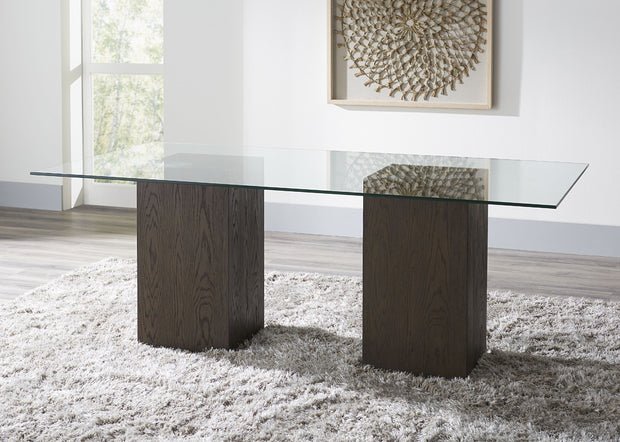 Oak Veneer Ash End Grain & Glass-Top Dining Table