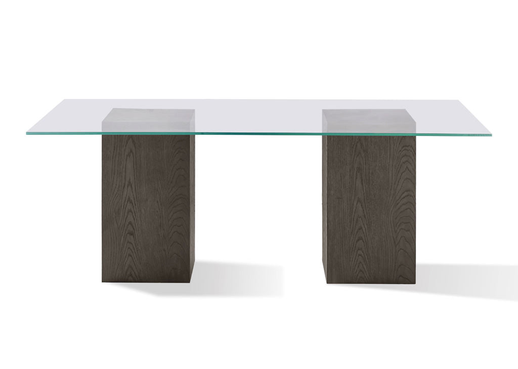 Oak Veneer Ash End Grain & Glass-Top Dining Table