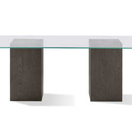Oak Veneer Ash End Grain & Glass-Top Dining Table
