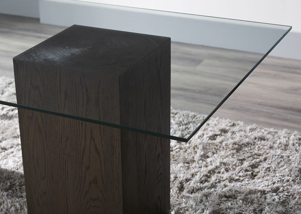 Oak Veneer Ash End Grain & Glass-Top Dining Table