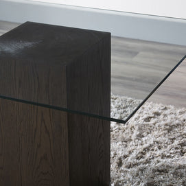 Oak Veneer Ash End Grain & Glass-Top Dining Table