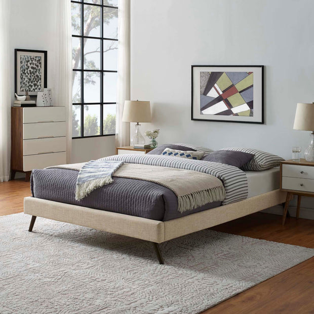 Beige Upholstered Platform Bed Frame