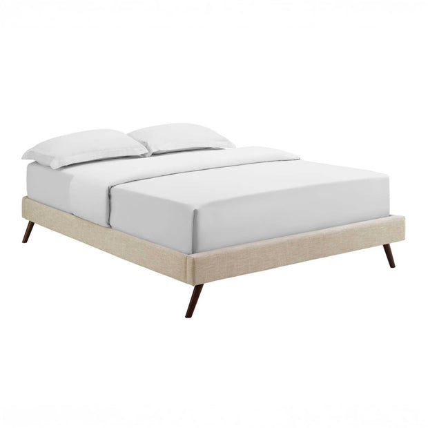 Beige Upholstered Platform Bed Frame