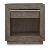 Weathered Gray Oak Nightstand with USB & Power Outlet