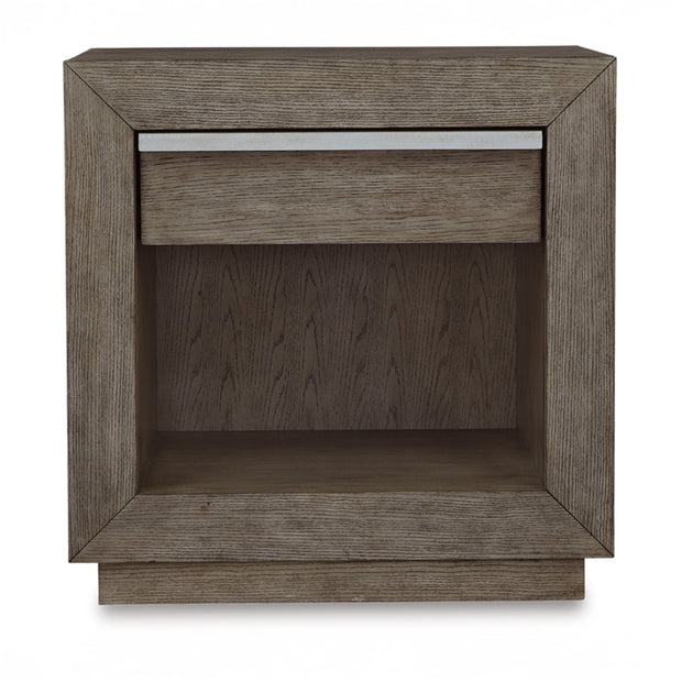 Weathered Gray Oak Nightstand with USB & Power Outlet