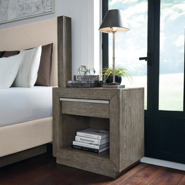 Weathered Gray Oak Nightstand with USB & Power Outlet