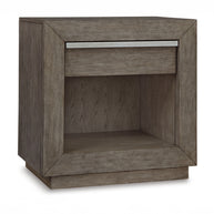 Weathered Gray Oak Nightstand with USB & Power Outlet