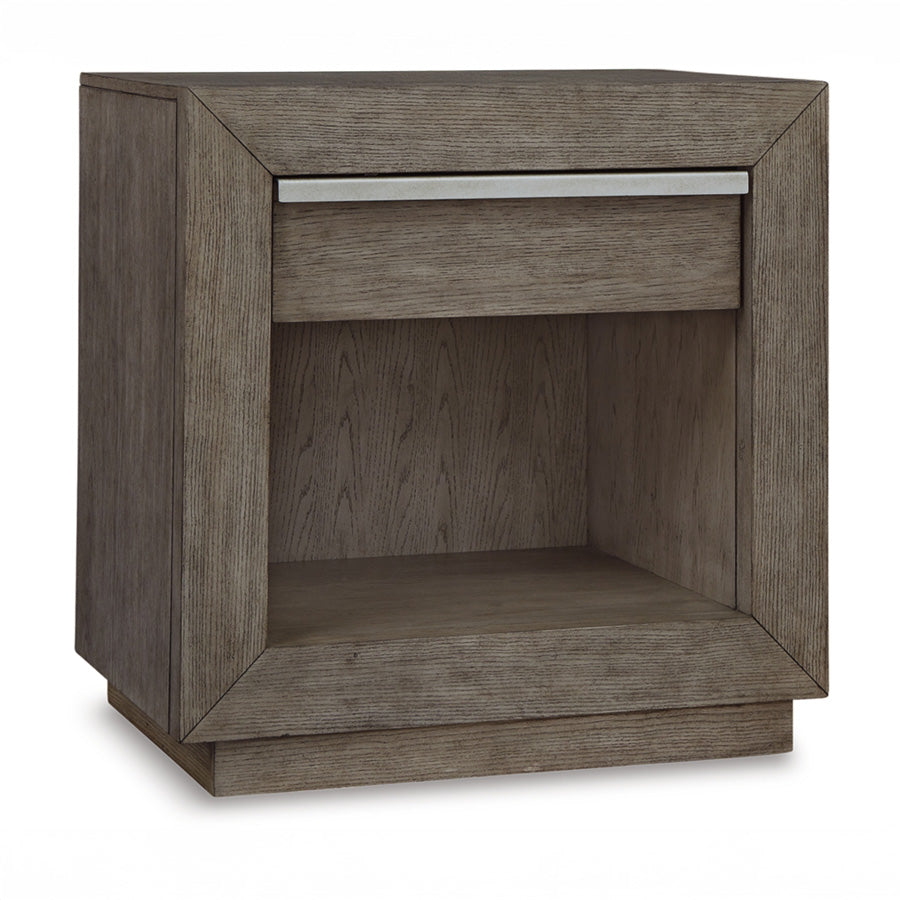 Weathered Gray Oak Nightstand with USB & Power Outlet