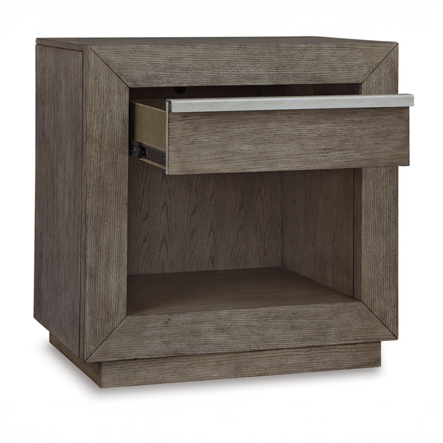 Weathered Gray Oak Nightstand with USB & Power Outlet