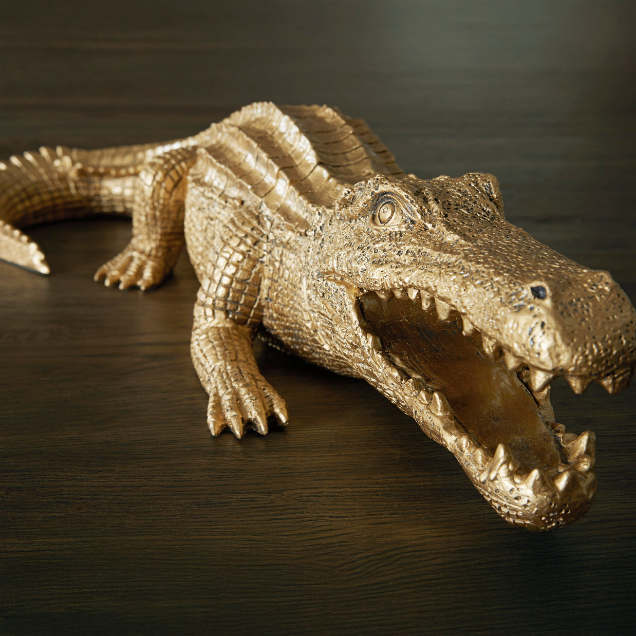 Gold Tone Alligator Decorative Sculpture