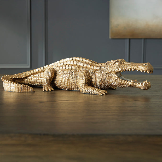 Gold Tone Alligator Decorative Sculpture